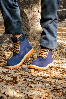 Hakiki Deri Navy Blue Nubuck Unisex Klasik Bot 983SXA100