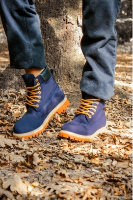 Hakiki Deri Kürklü Navy Blue Nubuck Unisex Klasik Bot 983KXA100