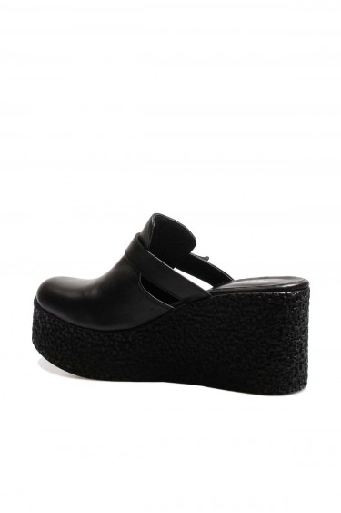 Hakiki Deri Siyah Kadin Dolgu Topuk Sandalet 124ZA10530    