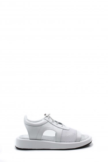 Hakiki Deri Beyaz Kadin Klasik Sandalet 710ZA297    