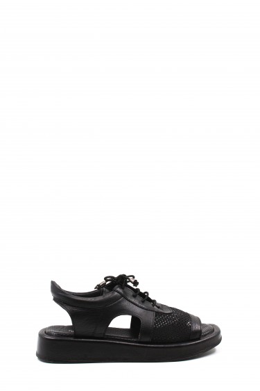 Hakiki Deri Siyah Kadin Klasik Sandalet 710ZA297    