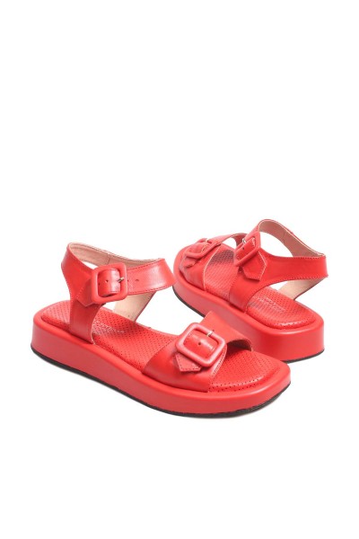 Hakiki Deri Kırmızı Kadın Klasik Sandalet 710ZA150    