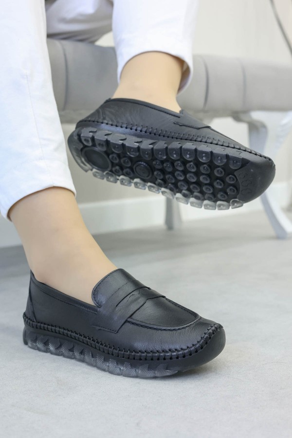 Hakiki Deri Siyah Kadin Casual Ayakkabi 609ZA740    