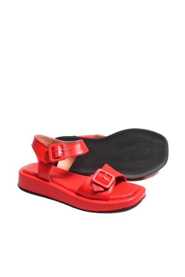 Hakiki Deri Kırmızı Kadın Klasik Sandalet 710ZA150    