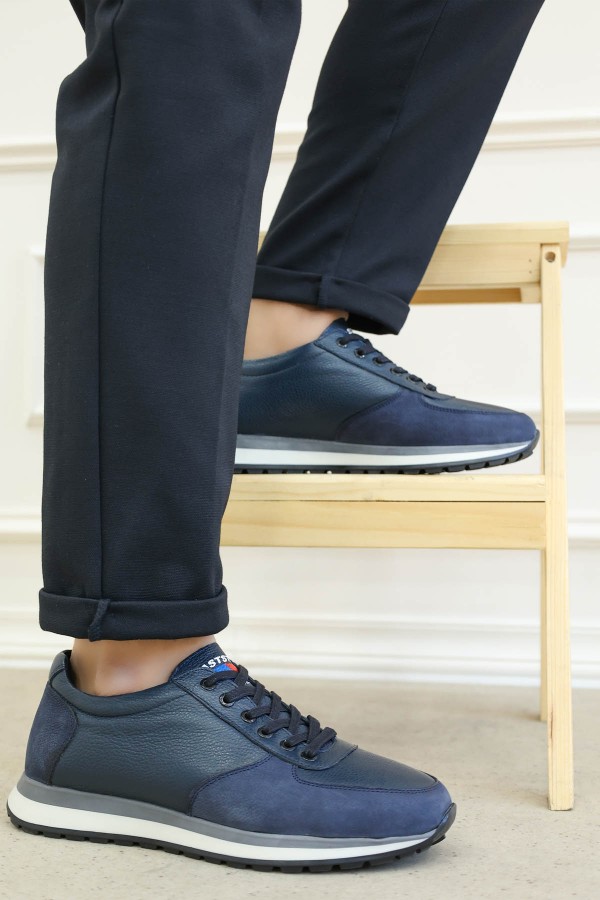 Hakiki Deri Ortopedik Lacivert Erkek Casual Ayakkabi 815MA5505-1   
