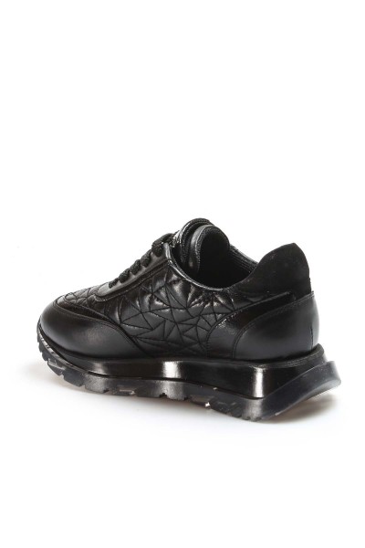 Hakiki Deri Siyah Kadın Sneaker Ayakkabı 009ZA951    