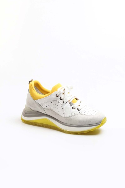 Hakiki Deri Sarı Gri Kadın Sneaker Ayakkabı 009ZA653    