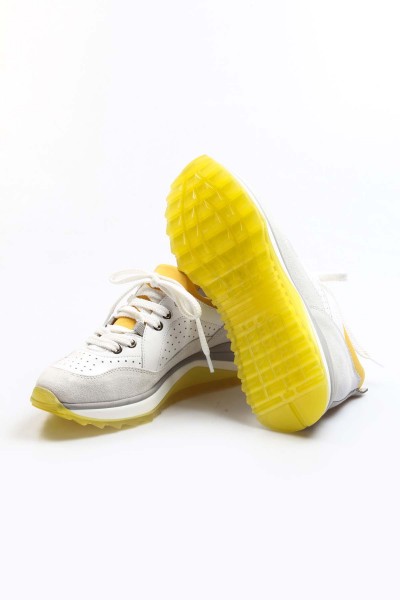 Hakiki Deri Sarı Gri Kadın Sneaker Ayakkabı 009ZA653    