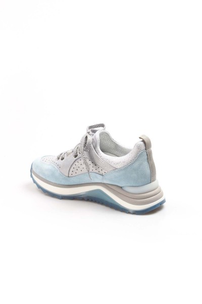 Hakiki Deri R80-R599-R2001 Mavi Mavi Nubuk Kadın Sneaker Ayakkabı 009ZA653    