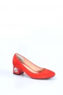 Hakiki Deri Kırmızı Süet Kadın Kısa Topuklu Ayakkabı 064ZA975    
