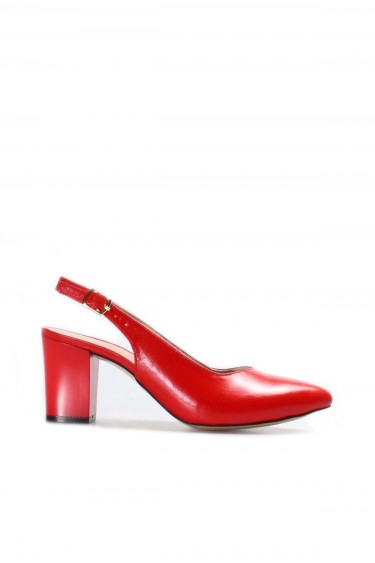 Hakiki Deri Kırmızı Kadın Kalın Topuklu Ayakkabı 064ZA359    