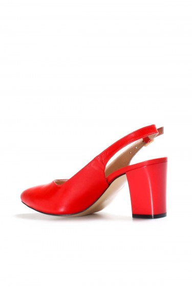 Hakiki Deri Kırmızı Kadın Kalın Topuklu Ayakkabı 064ZA359    