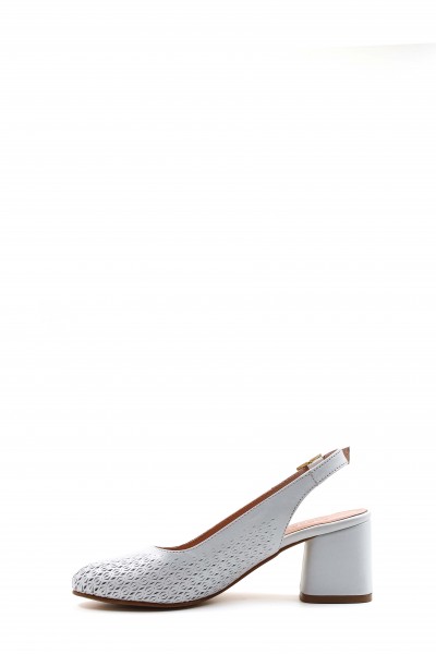 Hakiki Deri Beyaz Kadın Kalın Topuklu Ayakkabı 129ZA01    