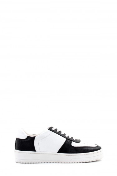 Hakiki Deri Siyah Beyaz Unisex Sneaker Ayakkabi 401XAF45    