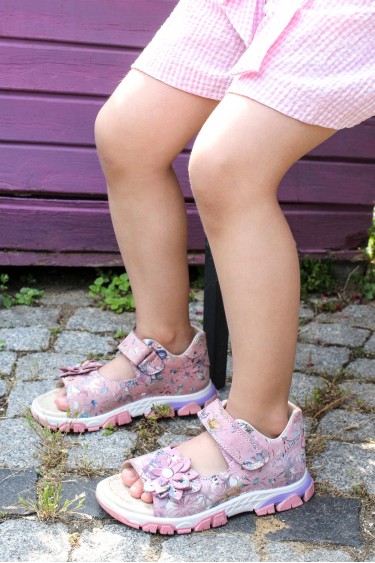 Hakiki Deri Pembe  Unisex Çocuk Klasik Sandalet 574FA2015    