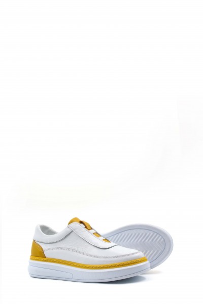Hakiki Deri Beyaz Sarı Kadın Casual Ayakkabı 583ZA7024    