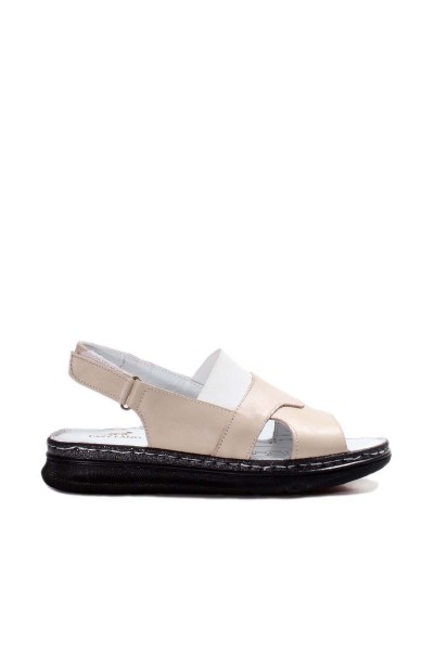 Hakiki Deri Bej Kadın Klasik Sandalet 593ZA2014    