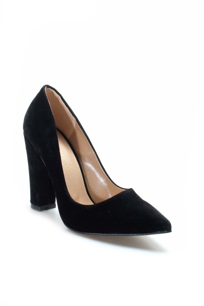 Siyah Süet Kadın Kalın Topuklu Ayakkabı 610ZA1801     