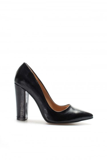 Siyah Kırışık Kadın Kalın Topuklu Ayakkabı 610ZA1801     