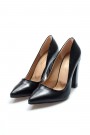 Siyah Kırışık Kadın Kalın Topuklu Ayakkabı 610ZA1801     