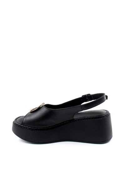 Hakiki Deri Siyah Kadın Dolgu Topuk Sandalet 621ZA866    