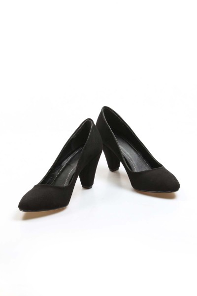 Siyah Süet Kadın Kısa Topuklu Ayakkabı 629ZA501     