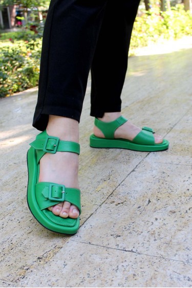 Hakiki Deri Yeşil Kadın Klasik Sandalet 710ZA150    