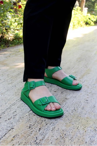 Hakiki Deri Yeşil Kadın Klasik Sandalet 710ZA150    