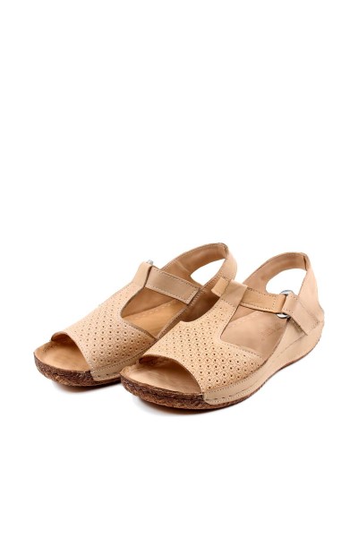 Hakiki Deri Bej Kadın Klasik Sandalet 763ZA011    