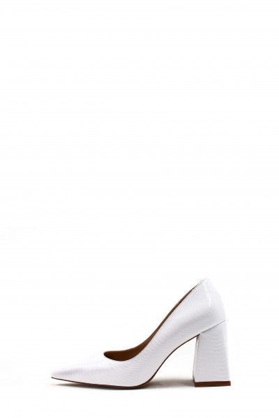 Beyaz Rugan Kadın Kalın Topuklu Ayakkabı 792ZA035-328     