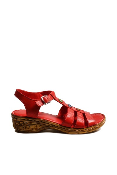 Hakiki Deri Kırmızı Kadın Dolgu Topuk Sandalet 799ZA2627    