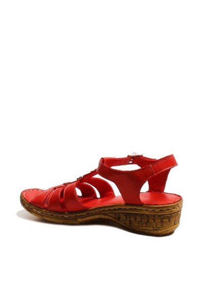 Hakiki Deri Kırmızı Kadın Dolgu Topuk Sandalet 799ZA2627    
