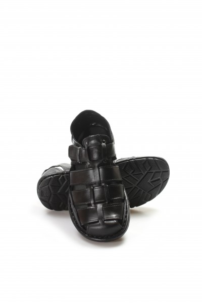 Hakiki Deri Siyah Erkek Klasik Sandalet 927MA021    