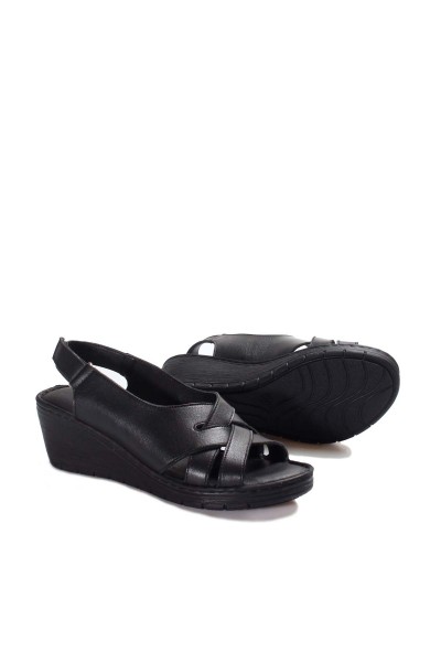 Hakiki Deri Siyah Kadın Klasik Sandalet 952ZA821    