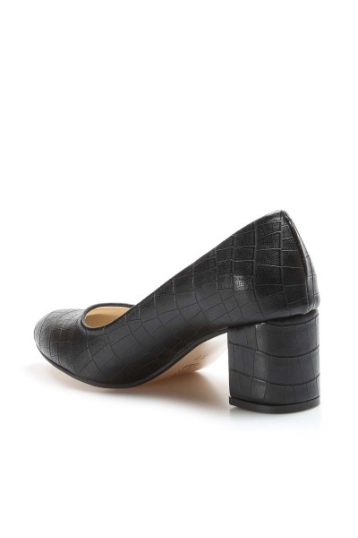 Siyah Kroko Kadın Kısa Topuklu Ayakkabı 961ZA551     