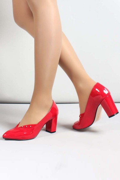 Kırmızı Rugan Kadın Yüksek Topuk Ayakkabı 961ZA556     